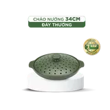 Chảo nướng dưỡng sinh sứ Minh Long Healthycook 34 cm + nắp có lỗ