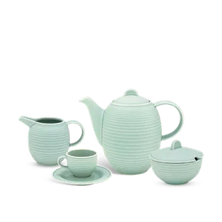 Bộ trà sứ Minh Long 1.3 L Cordon - Men Ngọc Sương Mờ
