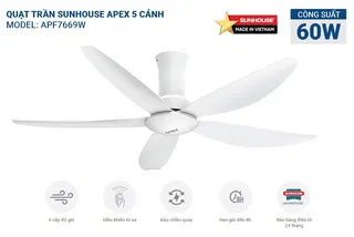 Quạt trần 5 cánh Sunhouse Apex APF7669W