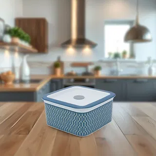 Hộp dưỡng sinh vuông đựng thực phẩm sứ Minh Long 15 cm + nắp - Indigo (LTA)