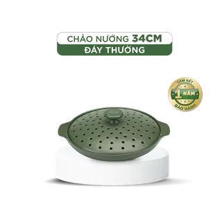 Chảo nướng dưỡng sinh sứ Minh Long Healthycook 34 cm + nắp có lỗ