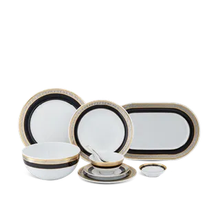 Bộ đồ ăn Âu-Á 45 sản phẩm - Sago - Hoa Hồng Đen khắc nổi