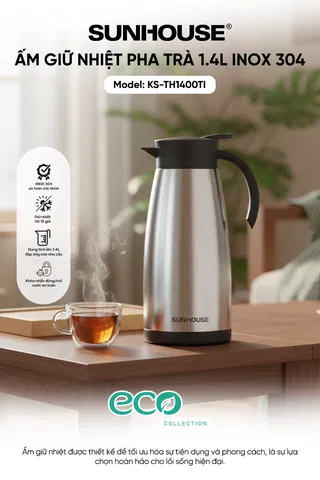 Ấm giữ nhiệt pha trà 1.4L Inox 304 Sunhouse KS-TH1400TI