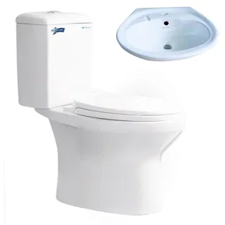 Bồn cầu 2 khối Thiên Thanh Sand nắp thường+ Lavabo LT04