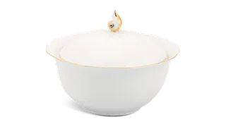 Thố sứ Minh Long 18 cm + nắp - Mẫu Đơn IFP - Chỉ Vàng