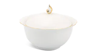 Thố sứ Minh Long + nắp - Mẫu Đơn IFP - Chỉ Vàng