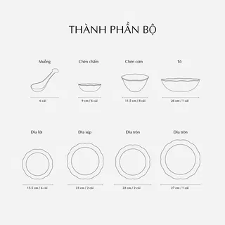 Bộ đồ ăn sứ Minh Long 6 người 32 sản phẩm - Đài Các IFP - Chỉ Bạch Kim