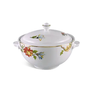 Thố sứ Minh Long 18 cm + nắp - Camellia - Cát Tường