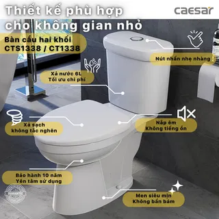 Bồn cầu 2 khối Caesar CT1338 xả 1 nhấn nắp thường
