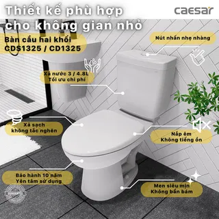 Bồn cầu 2 khối Caesar CDS1325 xả 2 nhấn nắp êm