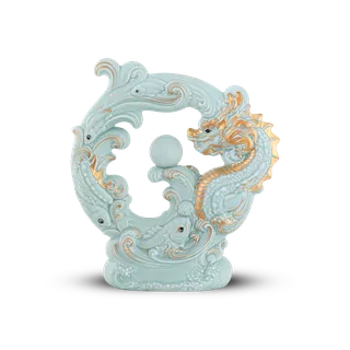 Tượng rồng Khải Đức sứ Minh Long 23.9 cm - Men Ngọc Sương Mờ