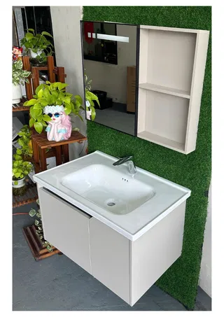 Bộ Tủ Lavabo Nhôm Tổ Ong Ca001 (Kem) 8 Tấc