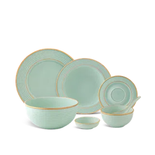 Bộ đồ ăn sứ Minh Long 30 sản phẩm - Cordon - Men Ngọc Sương Mờ (Trang trí Vàng)