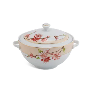 Thố sứ Minh Long 18 cm + nắp - Camellia - Hoa Đào
