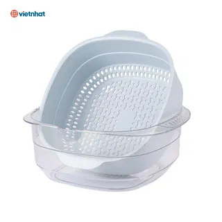 Bộ chậu rổ Nhật vuông đại Hokori nhựa Việt Nhật 2339