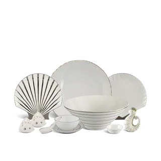 Bộ đồ ăn sứ Minh Long 6 người Âu-Á 47 sản phẩm - Ngọc Biển IFP - Chỉ Bạch Kim