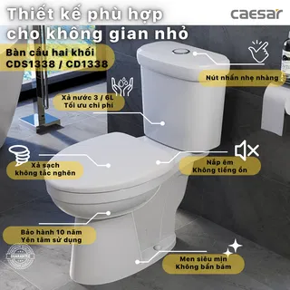 Bồn cầu 2 khối Caesar CD1338 xả 2 nhấn nắp thường
