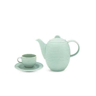 Bộ trà sứ Minh Long 0.8 L Cordon - Men Ngọc Sương Mờ
