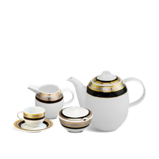 Bộ trà sứ Minh Long cao 1.3 L - Sago - Hoa Hồng Đen khắc nổi