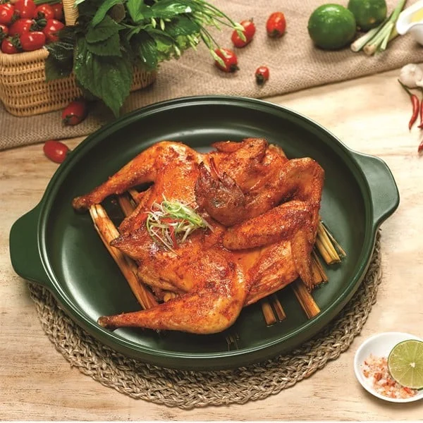 Chảo nướng dưỡng sinh sứ Minh Long Healthycook 34 cm + nắp có lỗ