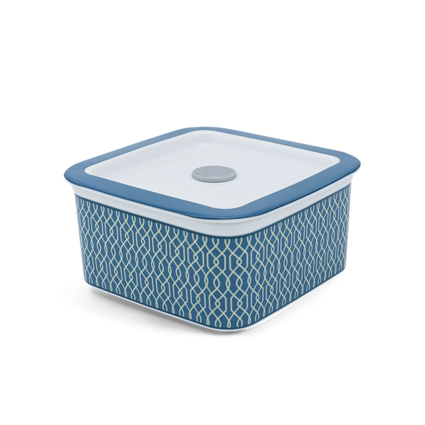 Hộp dưỡng sinh vuông đựng thực phẩm sứ Minh Long 15 cm + nắp - Indigo (LTA)