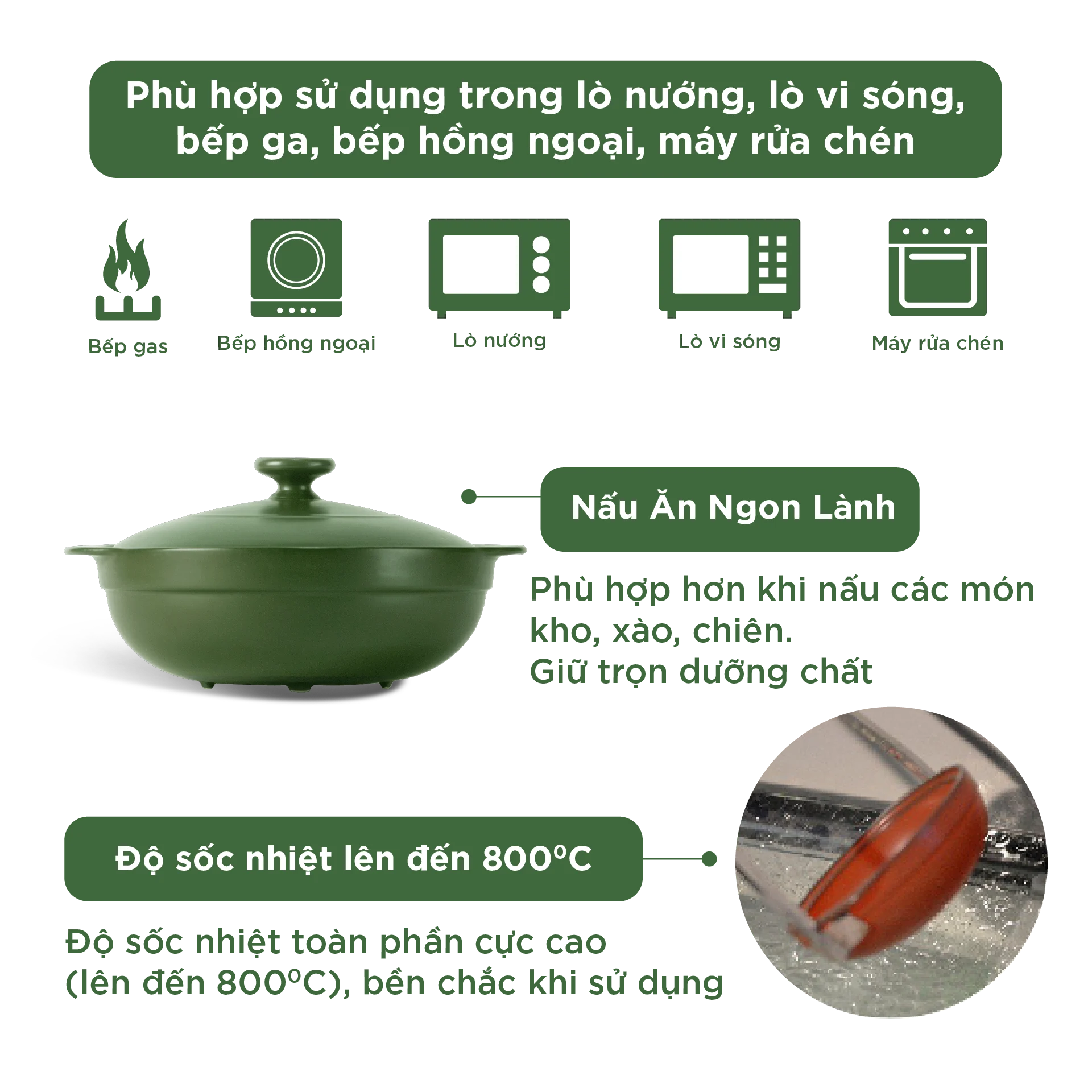 Nồi dưỡng sinh sứ Minh Long Healthycook Luna (Nồi cạn) 5.0 L + nắp