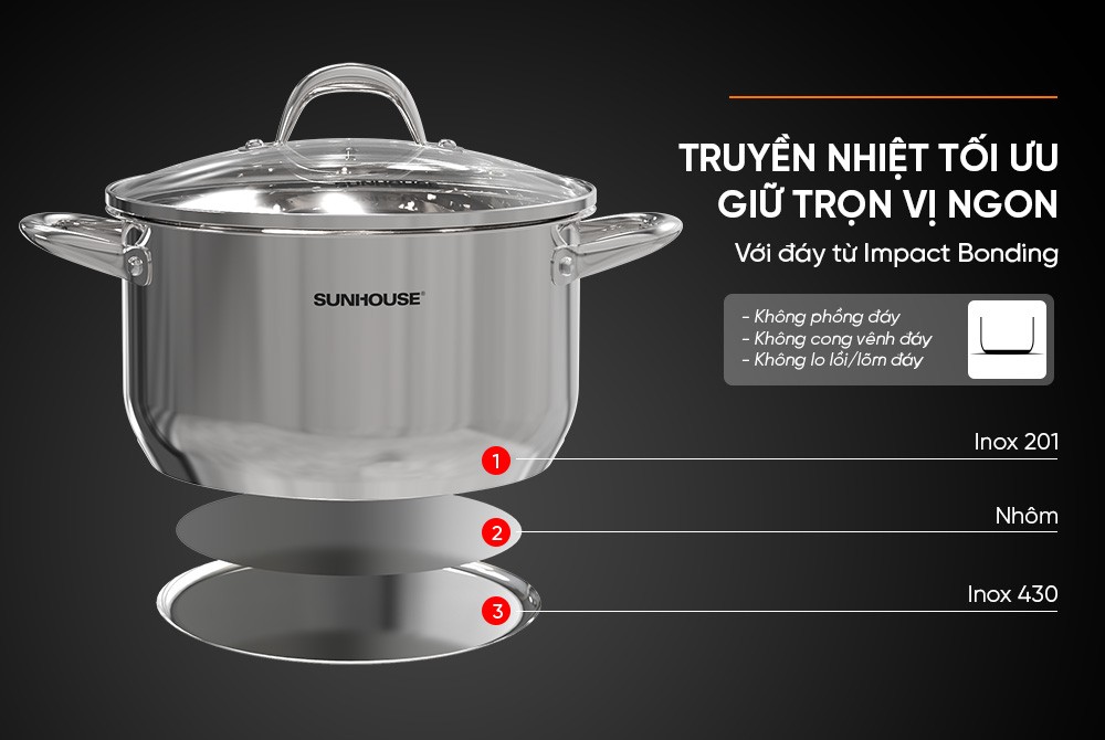 Nồi Inox 3 đáy Sunhouse SHG301-18
