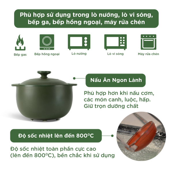 Nồi dưỡng sinh sứ Minh Long Healthycook Vesta (Nồi tròn cao) 3.0 L + nắp (CK)