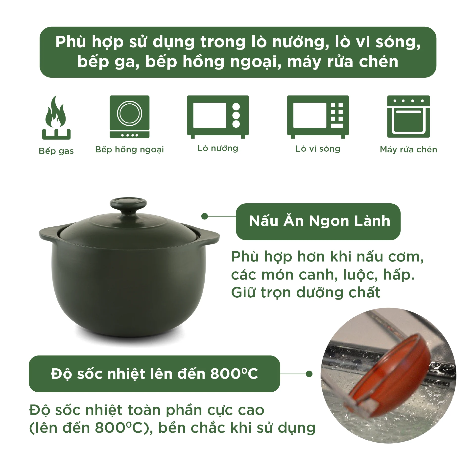 Nồi dưỡng sinh sứ Minh Long Healthycook Vesta (Nồi tròn cao) 0.85 L + nắp