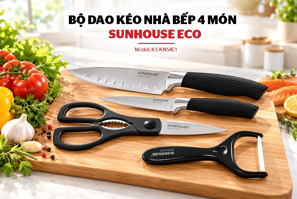 Bộ dao kéo nhà bếp 4 món Sunhouse Eco KS-KNS4E1