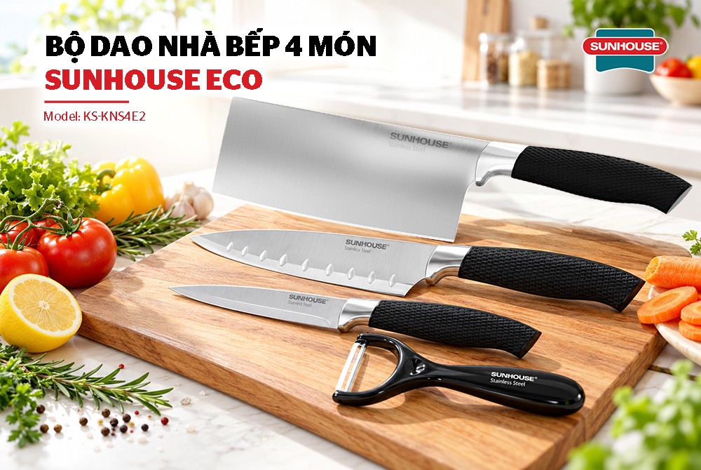 Bộ dao nhà bếp 4 món Sunhouse Eco KS-KNS4E2