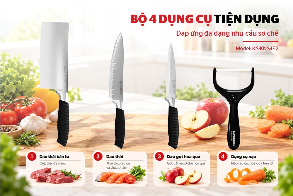 Bộ dao nhà bếp 4 món Sunhouse Eco KS-KNS4E2