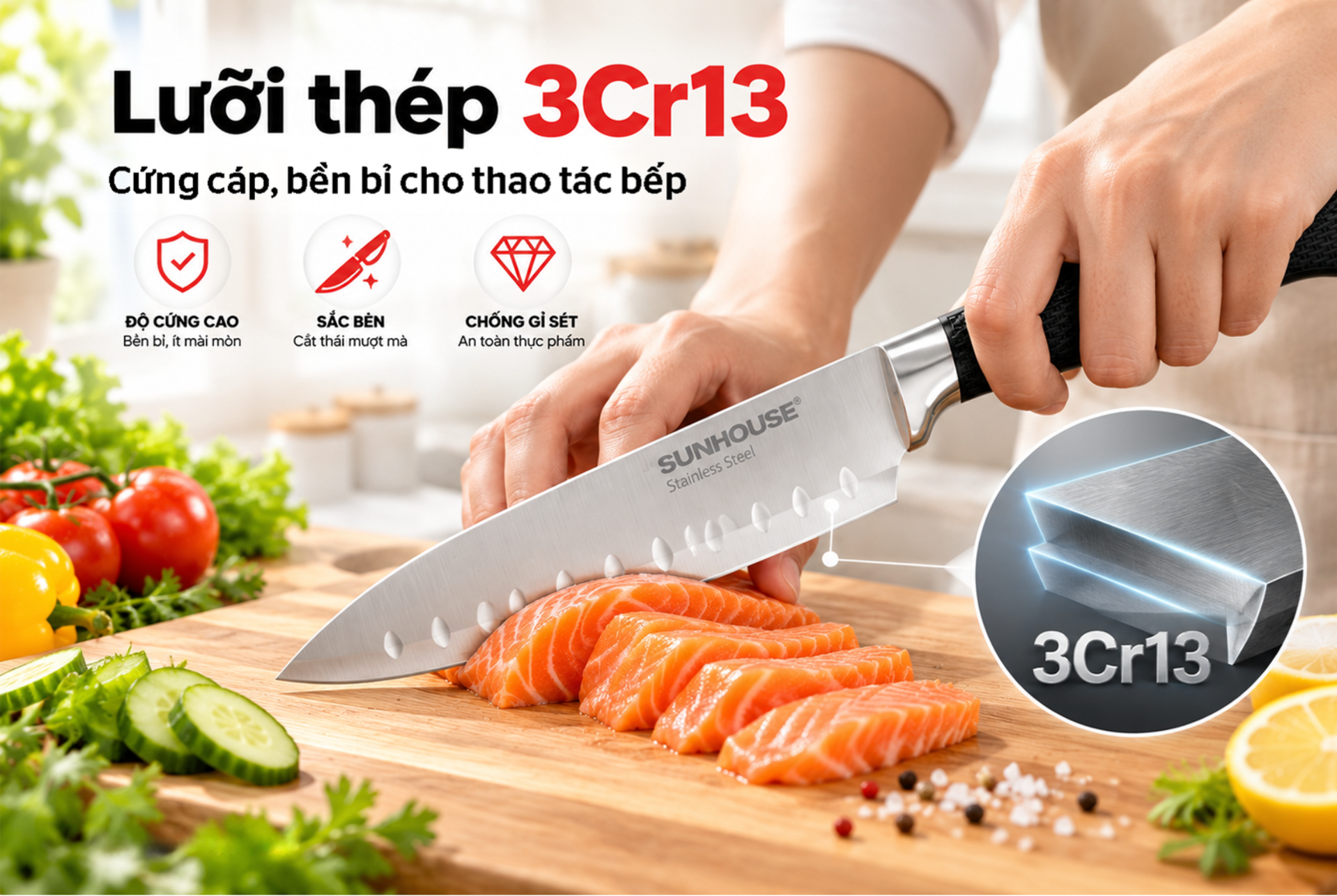 Bộ dao kéo nhà bếp 4 món Sunhouse Eco KS-KNS4E1