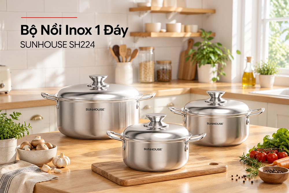 Bộ nồi inox 1 đáy Sunhouse SH224