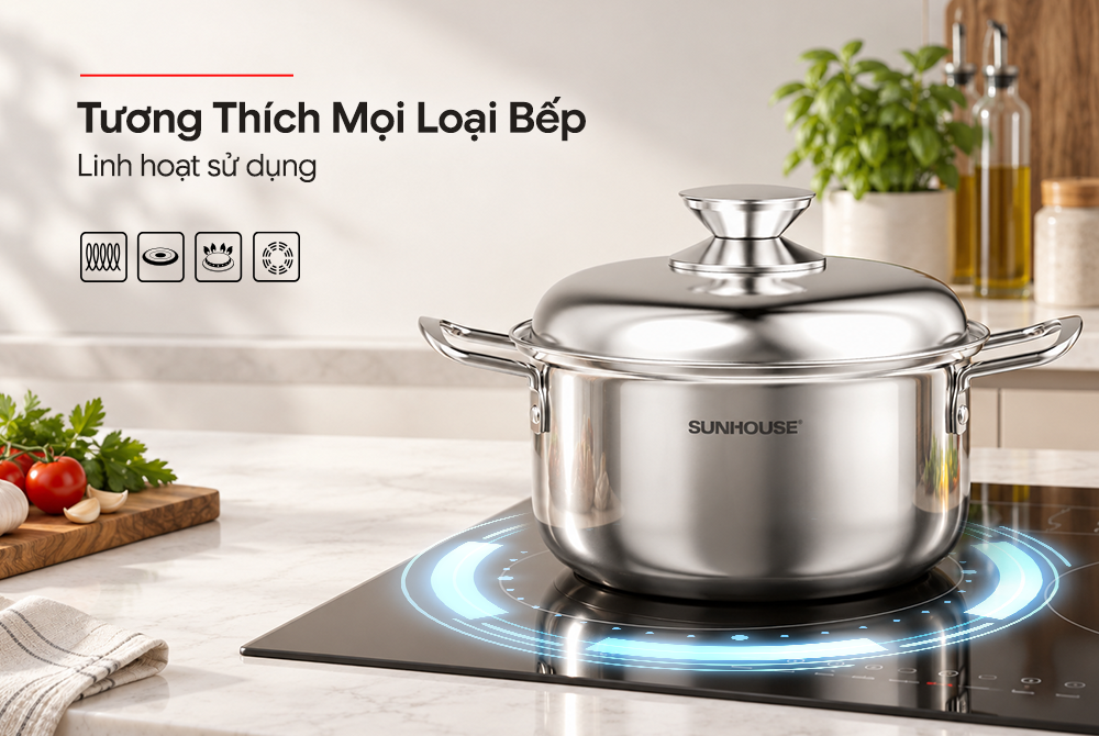 Bộ nồi inox 1 đáy Sunhouse SH224