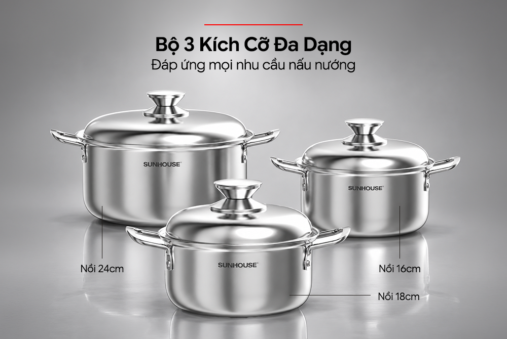 Bộ nồi inox 1 đáy Sunhouse SH224