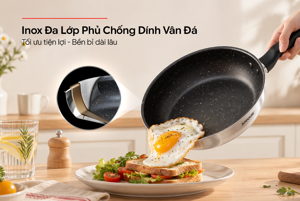 Chảo Inox đa lớp chống dính Sunhouse IN28M18