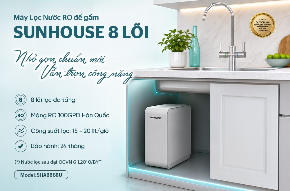 Máy lọc nước RO để gầm Sunhouse 8 lõi SHA8868U