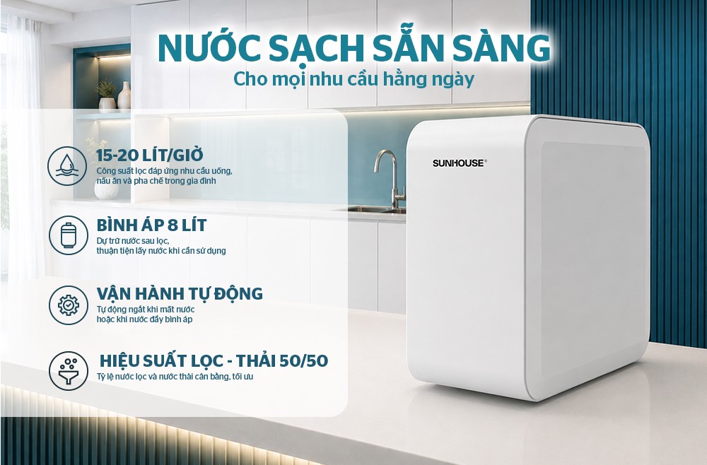 Máy lọc nước RO để gầm Sunhouse 8 lõi SHA8868U