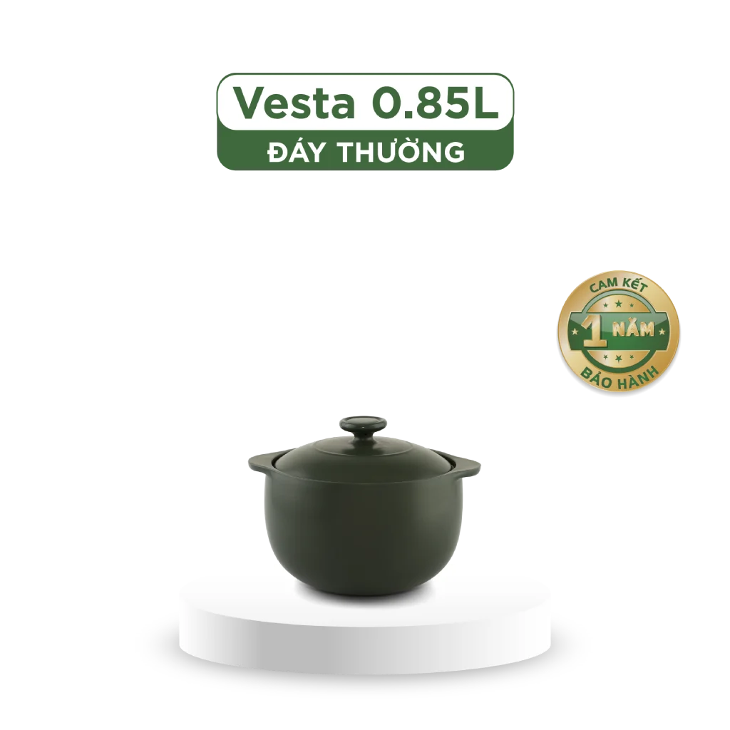 Nồi dưỡng sinh sứ Minh Long Healthycook Vesta (Nồi tròn cao) 0.85 L + nắp
