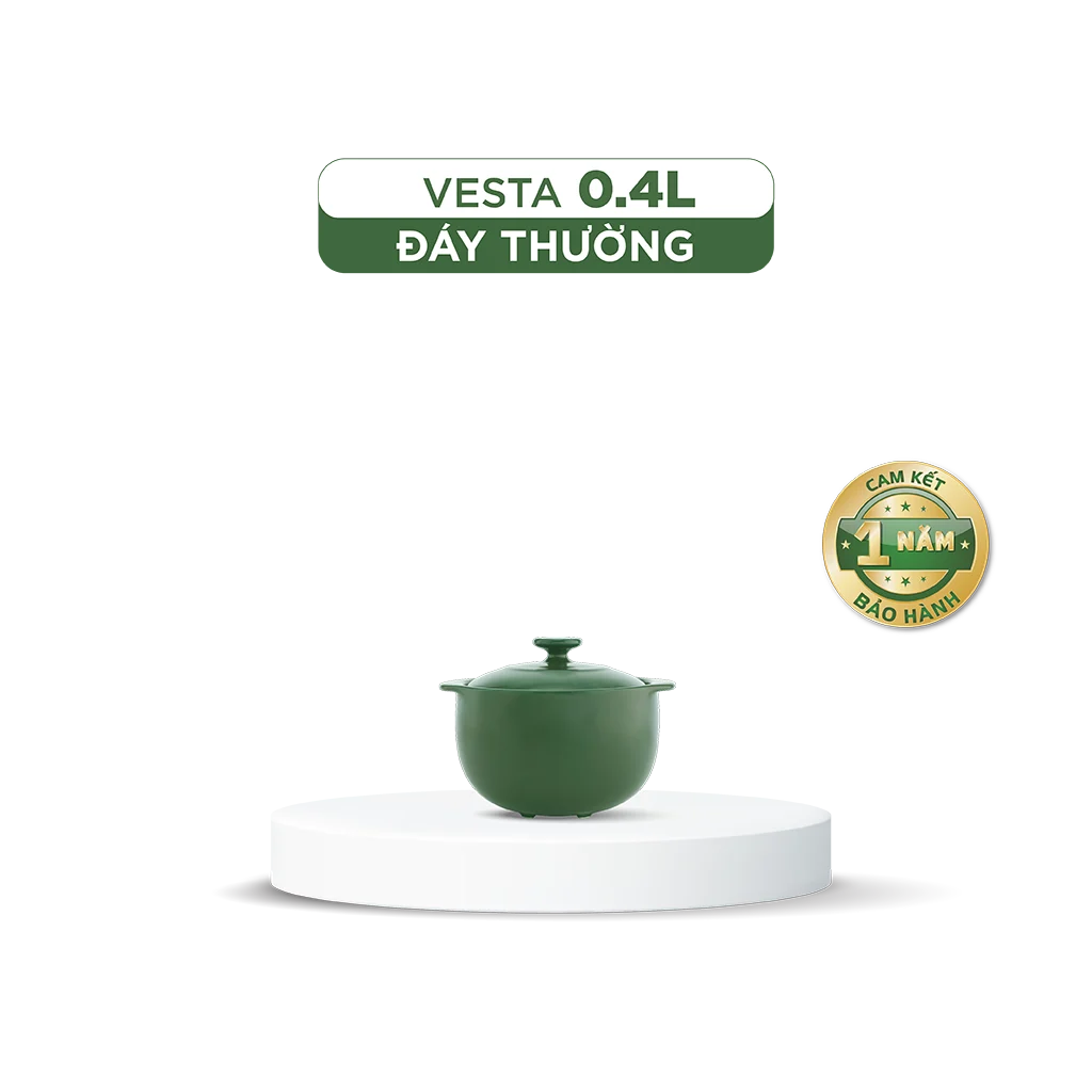 Nồi dưỡng sinh sứ Minh Long Healthycook Vesta (Nồi tròn cao) 0.4 L + nắp