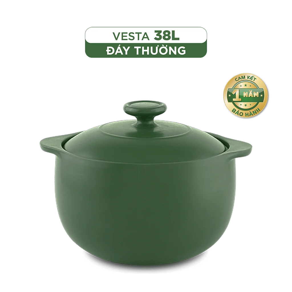 Nồi dưỡng sinh sứ Minh Long Healthycook Vesta (Nồi tròn cao) 38 L + nắp