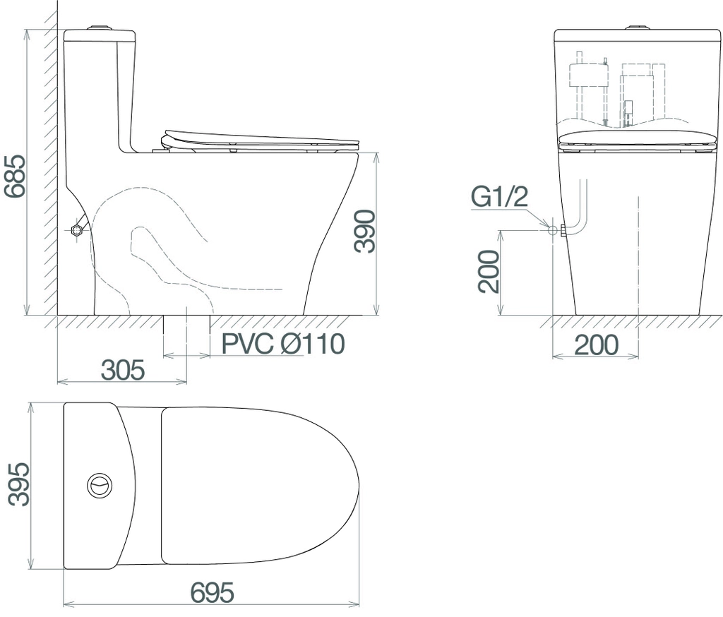 Bồn cầu 1 khối Viglacera V36