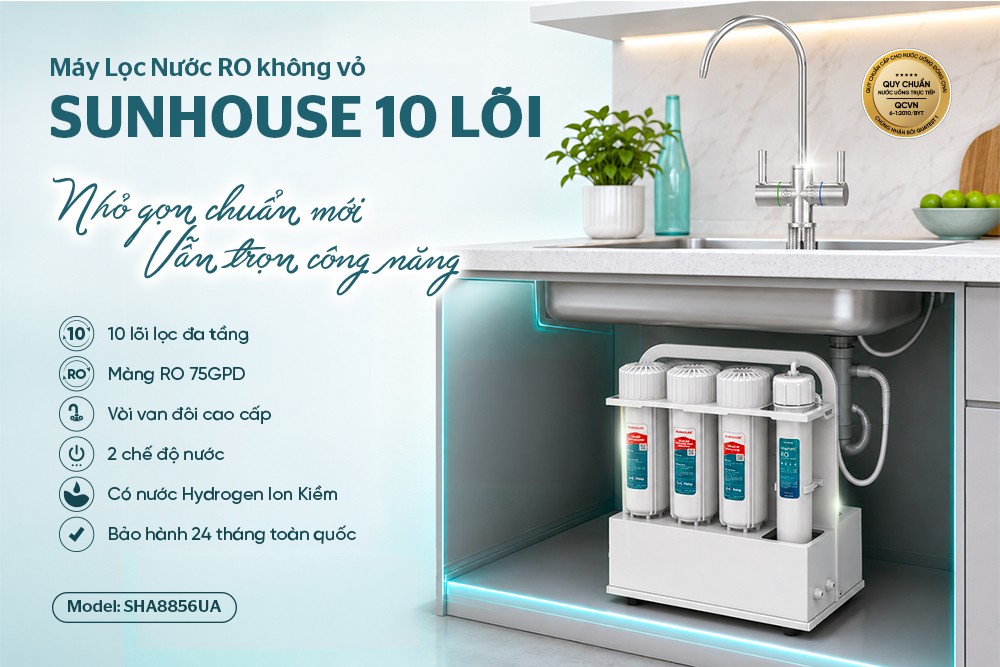 Máy lọc nước RO không vỏ Sunhouse 10 lõi SHA8856UA