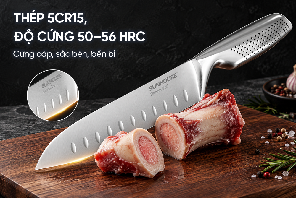 Dao bếp santoku nguyên khối Sunhouse Healthy KS-KN173S1
