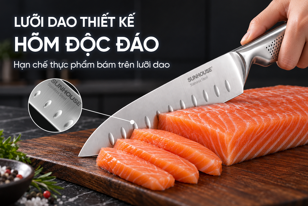 Dao bếp santoku nguyên khối Sunhouse Healthy KS-KN173S1
