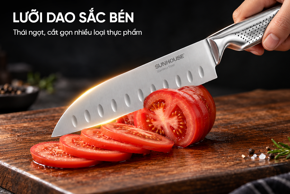 Dao bếp santoku nguyên khối Sunhouse Healthy KS-KN173S1