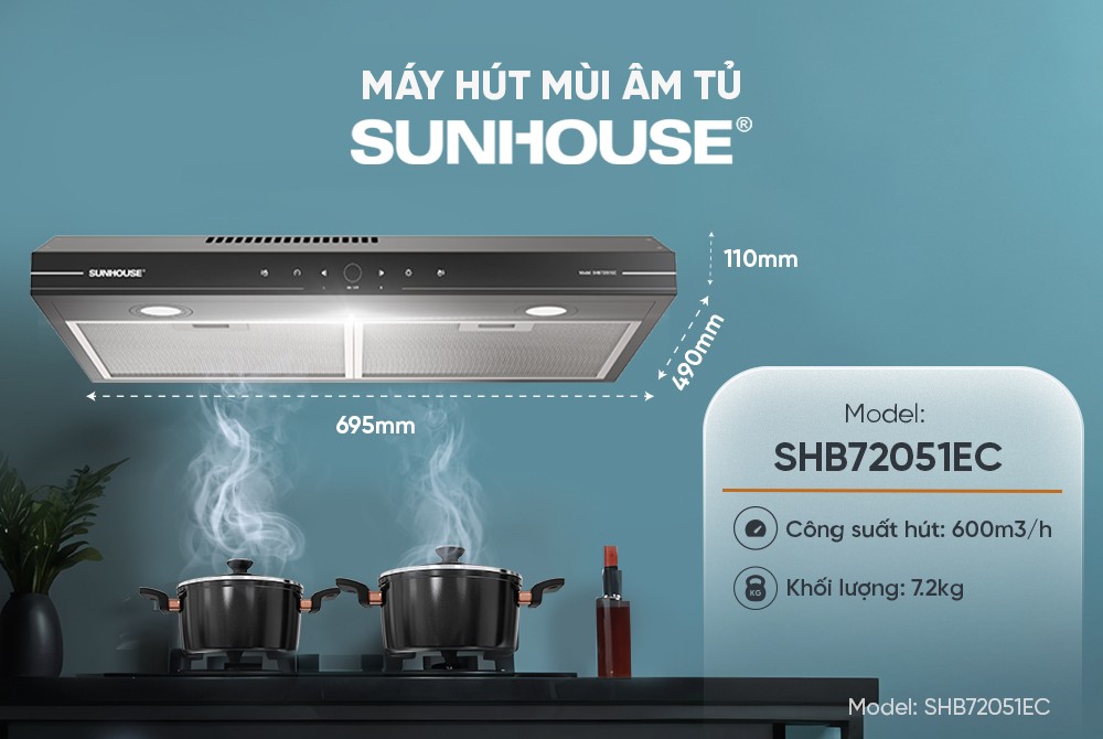 Máy hút mùi kính thẳng Sunhouse SHB72051EC