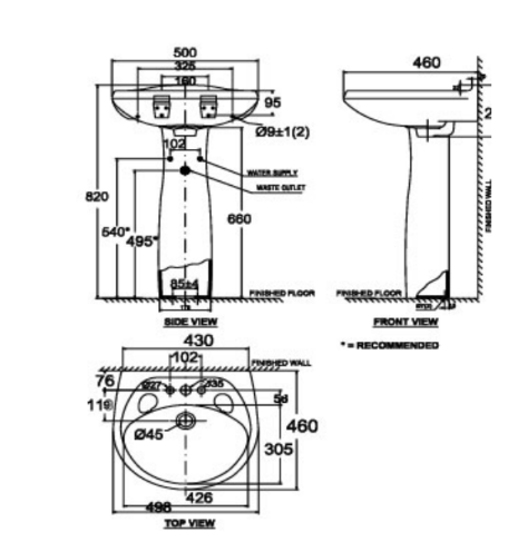 Lavabo chậu rửa mặt American Standard VF-0969.3H treo tường + chân dài VF-0901